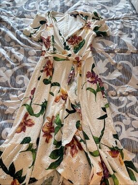 White Floral Eyelet Wrap Dress with Belt